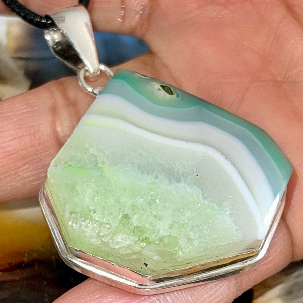 Beautiful Green Lace Agate Pendant 2”